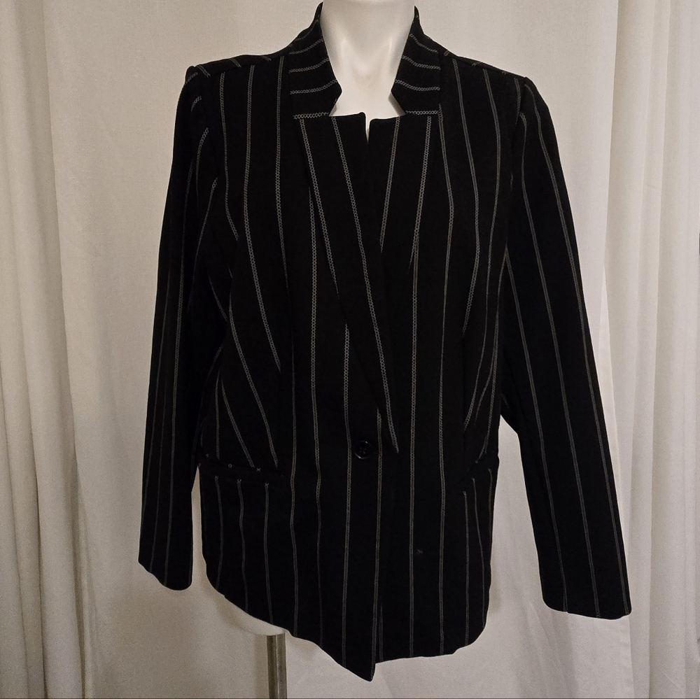 Eloquii Black and White Striped Blazer